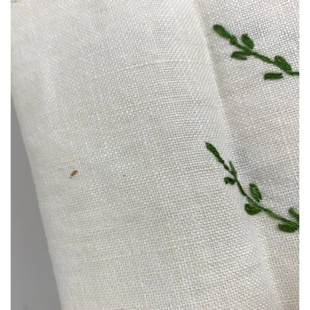 Vintage Cottagecore Hand-Embroidered Floral Rectangular Table Runner Linen